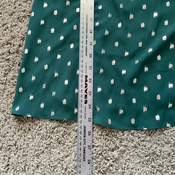 Ted Baker Jamiiee Puff Sleeve Foil Polka Dot Top Blouse Green Gold Size 5 Large - Picture 8 of 15